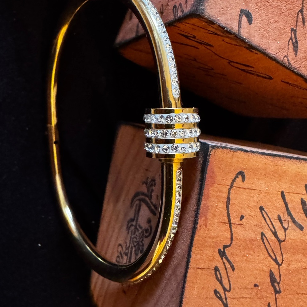Gold-Tone Crystal Multi-Row Accent Women's Bangle Bracelet